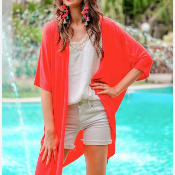 Vibrant Coral Swim Cover-Up. Stock photo does not show fringes like original - Picture 1 of 2